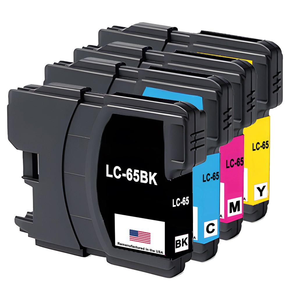 U.S. Remanufactured for Brother LC65 Black and 3 Color Combo 4-Pack