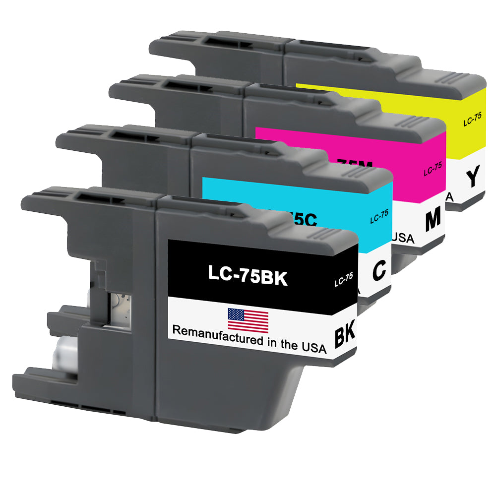 U.S. Remanufactured for Brother LC75 Black and 3 Color Combo 4-Pack